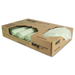Biotuf Compostable Can
Liners, 32 gal, 1 mil, 34 x
48, Light Green, 100/Carton