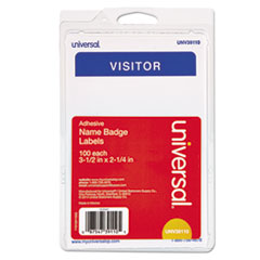 &quot;Visitor&quot; Self-Adhesive Name
Badges, 3 1/2 x 2 1/4,
White/Blue, 100/Pack