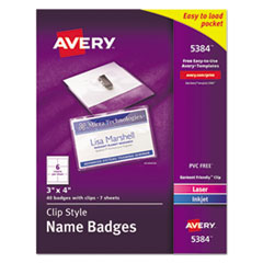 Clip-Style Name Badge Holder
w/Laser/Inkjet Insert, Top
Load, 3 x 4, WE, 40/Box