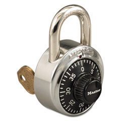 Combination Stainless Steel
Padlock w/Key Cylinder, 1
7/8&quot; Wide, Black/Silver