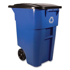 Brute Recycling Rollout Container, Square, 50gal, Blu
