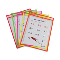 Reusable Dry Erase Pockets, 9 x 12, Assorted Neon Colors,