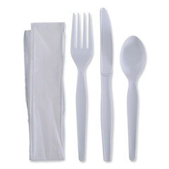 Four-Piece Cutlery Kit,
Fork/Knife/Napkin/Teaspoon,
Heavyweight, White, 250/CT