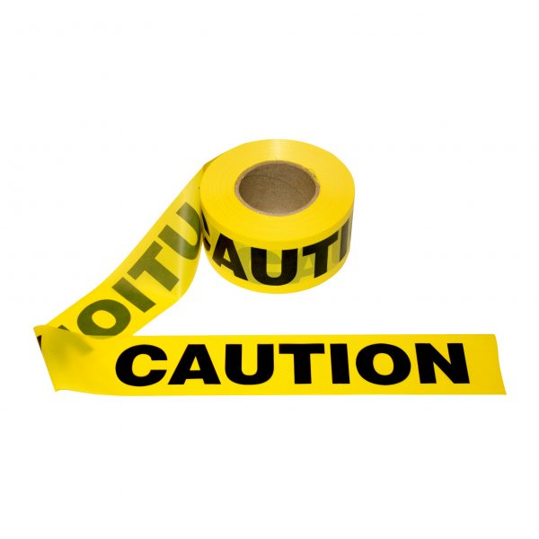 Barrier Tape &quot;Caution&quot;,
Yellow Non-Adhesive Poly
Tape, Black Lettering,
3&quot;x1000&#39;, (Case)