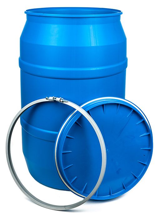 55 GAL_BLUE__PLASTIC_OH
STRAIGHT SIDE DRUM__2&quot;BUTTRESS
&amp; 2&quot;NPT_BOLT
RING_1H2/X300/S_W/ NECK IN,
(Each)