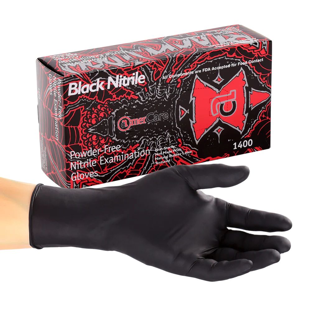 AmerCare Black 5 Mil, Nitrile  Powder Free, Nitrile Gloves, 