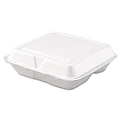 Carryout Food Container, Foam, 3-Comp, White, 8 x 7