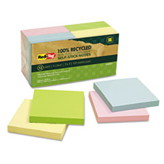100% Recycled Notes, 3 x 3, Four Colors, 12 100-Sheet