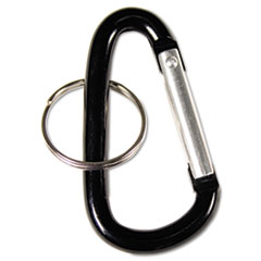 Carabiner Key Chains, Split Key Rings, Aluminum, Black,