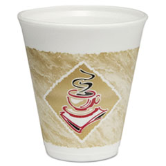 Caf G Foam Hot/Cold Cups, 12oz, White w/Brown &amp; Red,