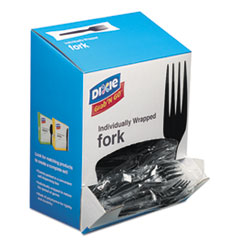 GrabN Go Wrapped Cutlery, Forks, Black, 90/Box, 6