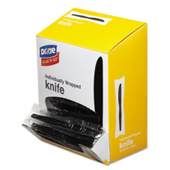 GrabN Go Wrapped Cutlery, Knives, Black, 90/Box, 6