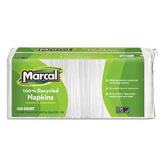100% Recycled Lunch Napkins, 1-Ply, 11.4 x 12.5, White,