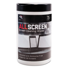 AllScreen Screen Cleaning Wipes, 6&quot; x 6&quot;, White, 75/Tub