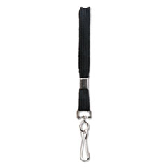 Flat Lanyard w/Hook, 36", Nylon, Black, 100/Pack