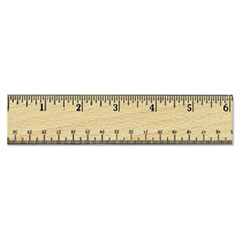 Flat Wood Ruler w/Double Metal Edge, 12&quot;, Clear