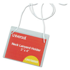 Clear Badge Holders w/Neck Lanyards, 3 x 4, White