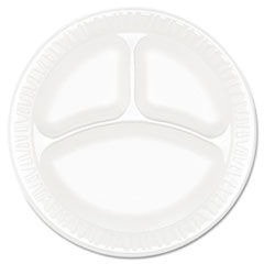 Concorde Foam Plate, 3-Comp, 9" dia, White, 125/Pack, 4