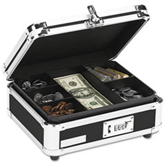 Plastic &amp; Steel Cash Box w/Tumbler Lock, Black &amp; Chrom