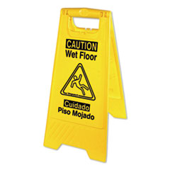 Bilingual Yellow Wet Floor Sign, 12.05 x 1.55 x 24.3,