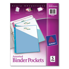 Binder Pockets, 3-Hole Punched, 9 1/4 x 11, Assorted