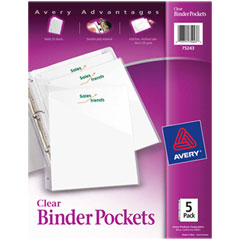 Binder Pockets, 3-Hole Punched, 9 1/4 x 11, Clear,
