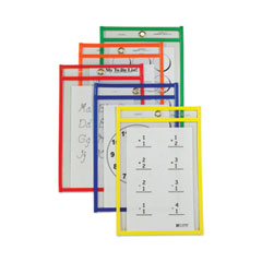 Reusable Dry Erase Pockets, 6 x 9, Assorted Primary Colors,