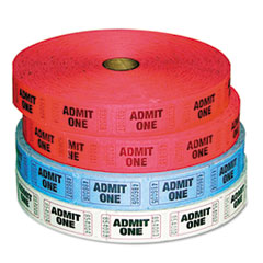 Admit-One Ticket Multi-Pack, 4 Rolls, 2 Red, 1 Blue, 1